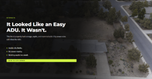 Blogs Aerial view of a large residential lot inside City of Bend with text overlay: It Looked Like an Easy ADU. It Wasn't.